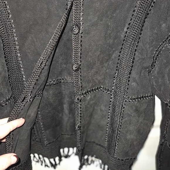 Vintage S.M.H Short Leather / Crochet Jacket Sz XL 3-1030 - Picture 4 of 6